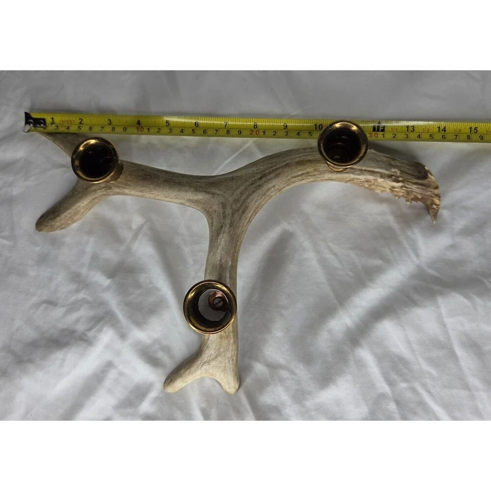Vtg Genuine Rocky Mountain 4-Point Deer Antler Candle Holder Shed Lodge Cabin